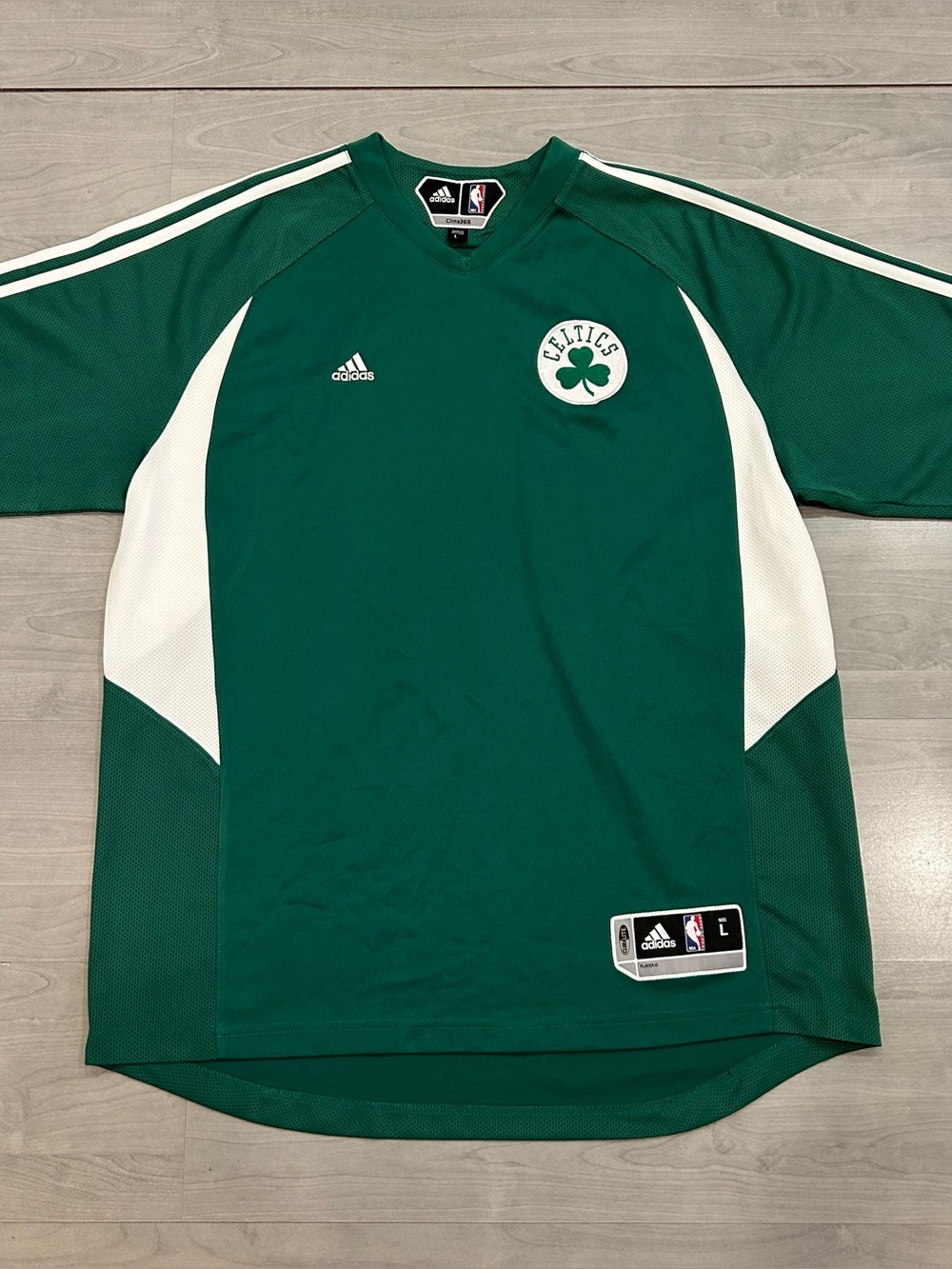 adidas Green and White Boston Celtics Warm-Up Top